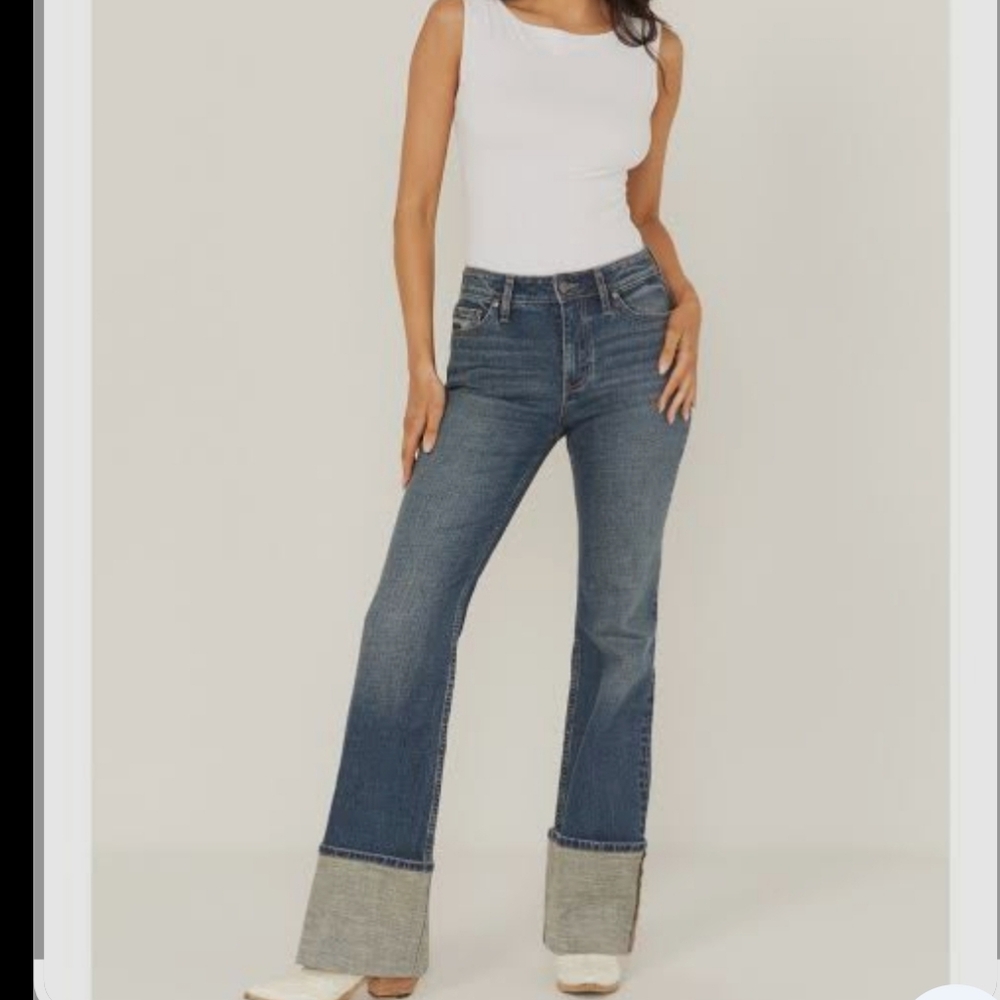 Shyanne Women's Joni High Rise Trouser Tall Cuff Stretch Denim Jeans Size 31x32